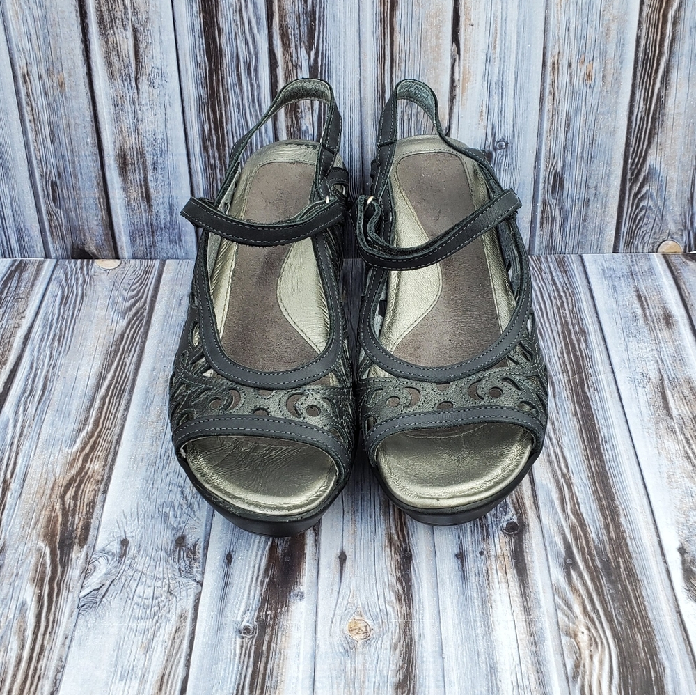 Naot Leather Cut Out Slingback Wedge